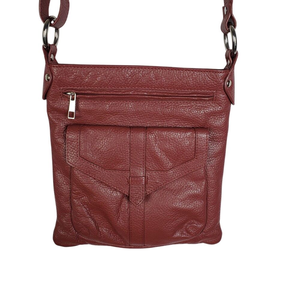Pia Soft Leather Crossbody Purse Burgundy Red Bag Adjustable Strap Zip